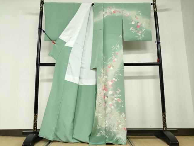 平和屋着物●訪問着　作家物　流水草花文　暈し染め　金彩　正絹　逸品　DABG2909ud