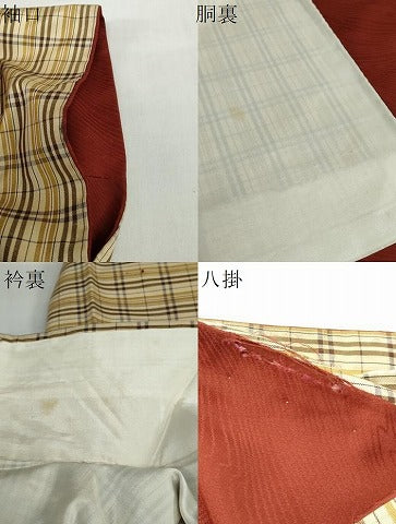 平和屋着物●上質な紬　格子文　正絹　逸品　DABG2910ud