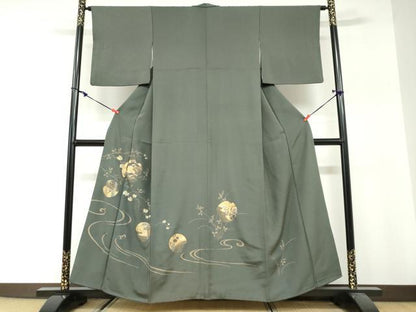 平和屋着物●訪問着　竹屋町刺繍　流水飛鶴丸文　金銀彩　正絹　逸品　DABG2911ud