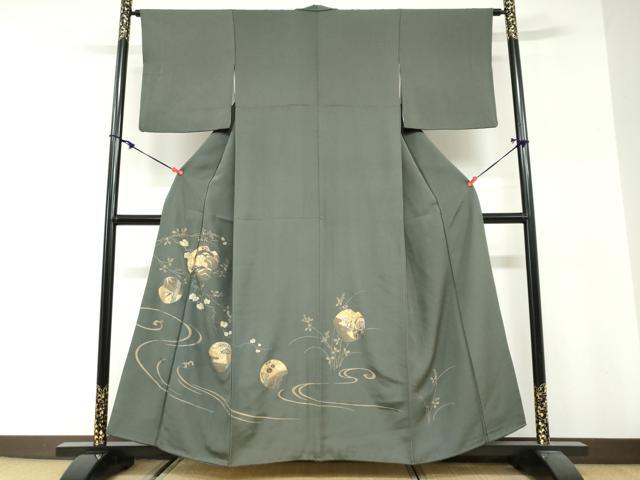 平和屋着物●訪問着　竹屋町刺繍　流水飛鶴丸文　金銀彩　正絹　逸品　DABG2911ud