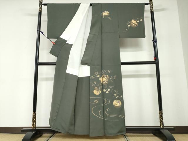 平和屋着物●訪問着　竹屋町刺繍　流水飛鶴丸文　金銀彩　正絹　逸品　DABG2911ud