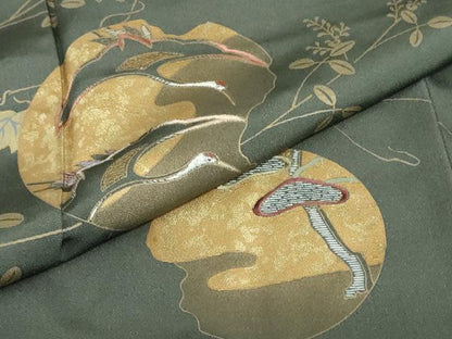 平和屋着物●訪問着　竹屋町刺繍　流水飛鶴丸文　金銀彩　正絹　逸品　DABG2911ud