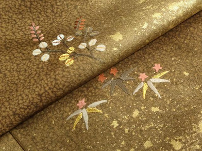 平和屋着物●訪問着　刺繍　扇面草花文　金彩　正絹　逸品　DABG2915ud