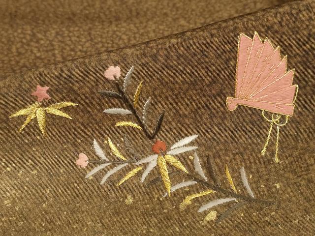 平和屋着物●訪問着　刺繍　扇面草花文　金彩　正絹　逸品　DABG2915ud