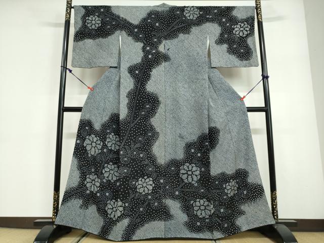 平和屋着物●訪問着　総絞り　枝花文　黒地　正絹　逸品　DABG2919ud