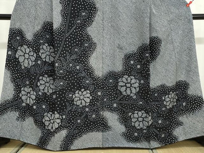 平和屋着物●訪問着　総絞り　枝花文　黒地　正絹　逸品　DABG2919ud