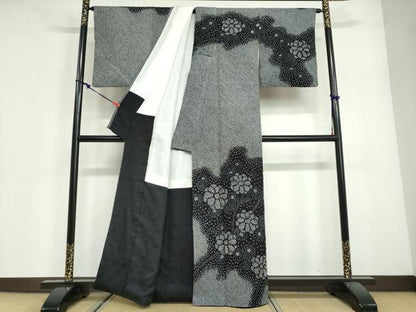 平和屋着物●訪問着　総絞り　枝花文　黒地　正絹　逸品　DABG2919ud