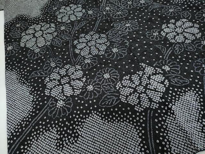 平和屋着物●訪問着　総絞り　枝花文　黒地　正絹　逸品　DABG2919ud