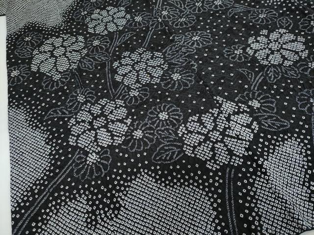 平和屋着物●訪問着　総絞り　枝花文　黒地　正絹　逸品　DABG2919ud