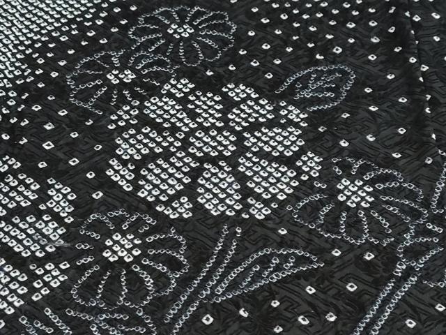 平和屋着物●訪問着　総絞り　枝花文　黒地　正絹　逸品　DABG2919ud