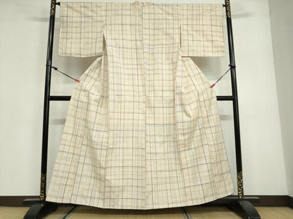 平和屋着物●上質な紬　変わり格子文　正絹　逸品　DABG2924ud