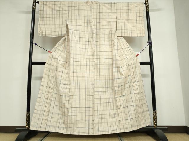 平和屋着物●上質な紬　変わり格子文　正絹　逸品　DABG2924ud
