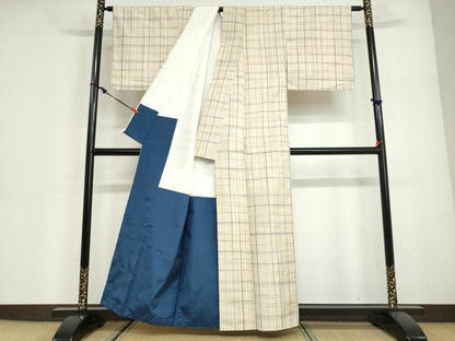 平和屋着物●上質な紬　変わり格子文　正絹　逸品　DABG2924ud
