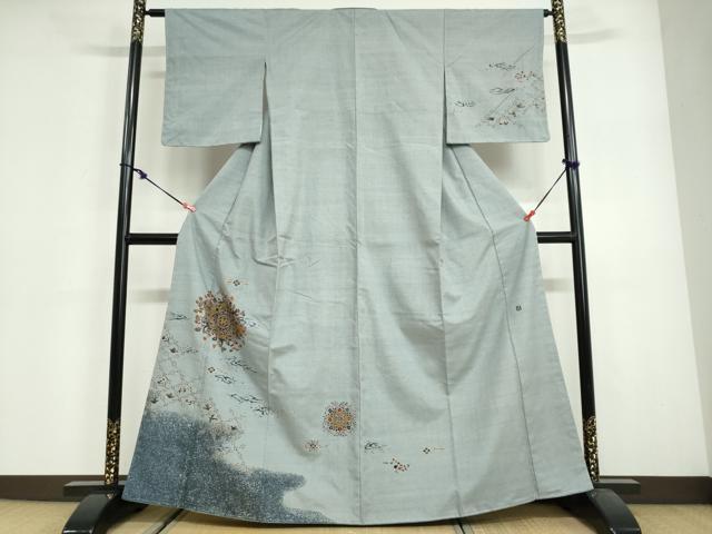 平和屋着物●訪問着　作家物　紬地　花鳥文　金彩　やまと誂製　正絹　逸品　未使用　DABG2928ud