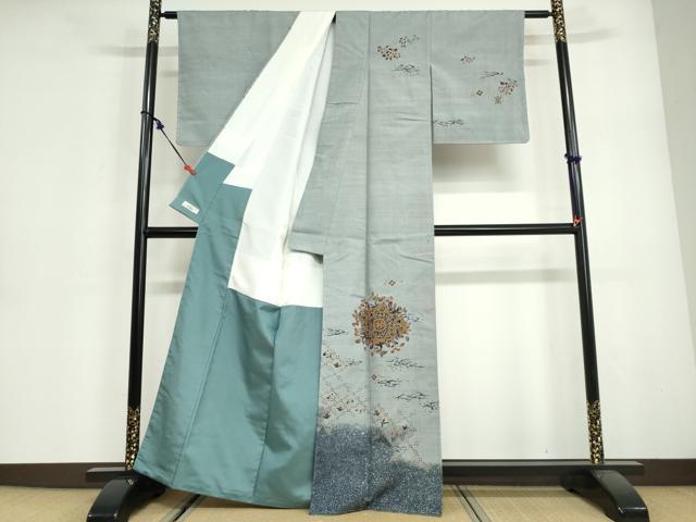 平和屋着物●訪問着　作家物　紬地　花鳥文　金彩　やまと誂製　正絹　逸品　未使用　DABG2928ud