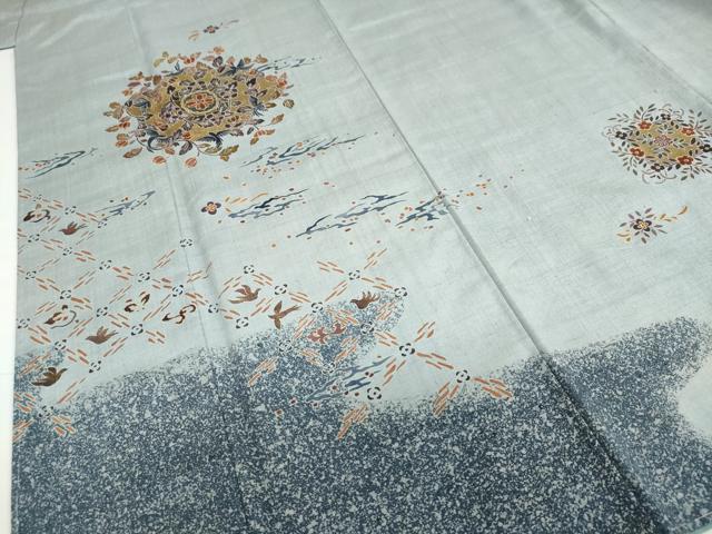 平和屋着物●訪問着　作家物　紬地　花鳥文　金彩　やまと誂製　正絹　逸品　未使用　DABG2928ud