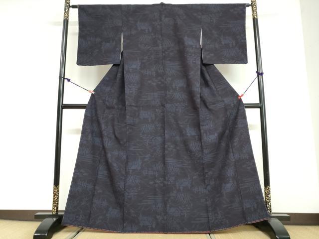 平和屋着物●結城紬　80亀甲　風景文　やまと誂製　正絹　逸品　未使用　DABG2931ud