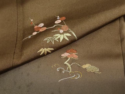 平和屋着物●訪問着　刺繍　流水草花文　暈し染め　金彩　正絹　逸品　DABG2938ud