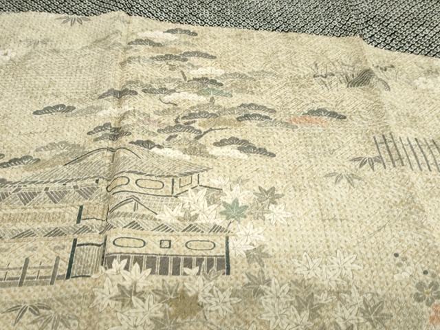 平和屋着物●訪問着　総絞り　道長風景草花文　金彩　正絹　逸品　DABG2939ud