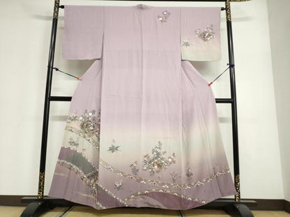 平和屋着物●中国三大刺繍　スワトウ刺繍　総刺繍　訪問着　熨斗草花文　暈し染め　金彩　正絹　逸品　DABG2942ud