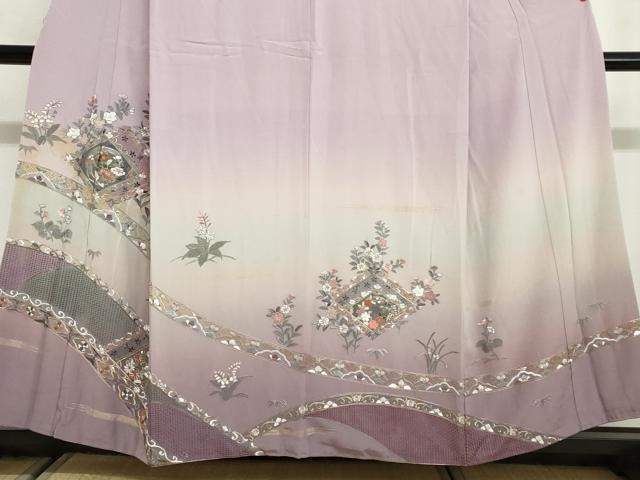 平和屋着物●中国三大刺繍　スワトウ刺繍　総刺繍　訪問着　熨斗草花文　暈し染め　金彩　正絹　逸品　DABG2942ud