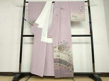 平和屋着物●中国三大刺繍　スワトウ刺繍　総刺繍　訪問着　熨斗草花文　暈し染め　金彩　正絹　逸品　DABG2942ud