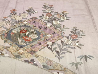 平和屋着物●中国三大刺繍　スワトウ刺繍　総刺繍　訪問着　熨斗草花文　暈し染め　金彩　正絹　逸品　DABG2942ud