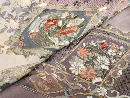 平和屋着物●中国三大刺繍　スワトウ刺繍　総刺繍　訪問着　熨斗草花文　暈し染め　金彩　正絹　逸品　DABG2942ud
