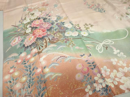 平和屋着物●訪問着　作家物　駒刺繍　花車文　暈し染め　金彩　正絹　逸品　DABG2949ud