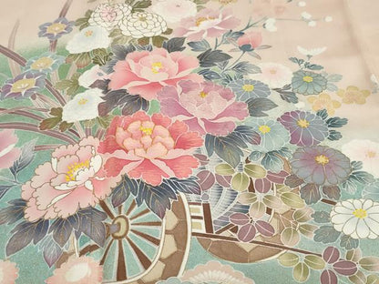平和屋着物●訪問着　作家物　駒刺繍　花車文　暈し染め　金彩　正絹　逸品　DABG2949ud