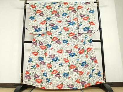 平和屋着物●上質な小紋　型染め　椿文　鬼しぼ縮緬　正絹　逸品　DABG2950ud