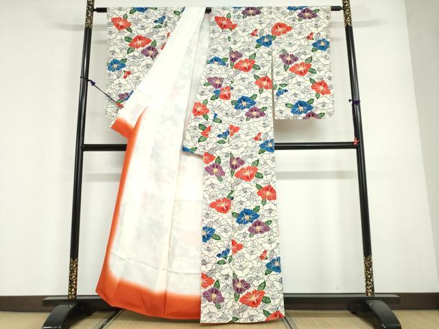 平和屋着物●上質な小紋　型染め　椿文　鬼しぼ縮緬　正絹　逸品　DABG2950ud
