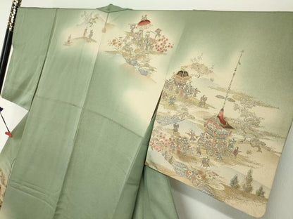 平和屋着物●訪問着　祇園祭　暈し染め　金彩　金通し地　正絹　逸品　DABG2951ud