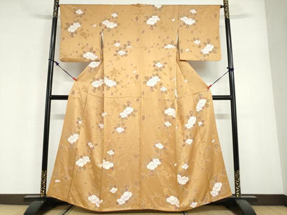 平和屋着物●上質な小紋　地紋起こし　枝椿文　正絹　逸品　DABG2957ud