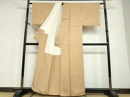 平和屋着物●上質な色無地　立波地紋　飴色　正絹　逸品　DABG2961ud
