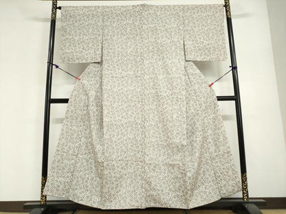 平和屋着物●上質な小紋　紬地　型染め　草花文　正絹　逸品　DABG2962ud