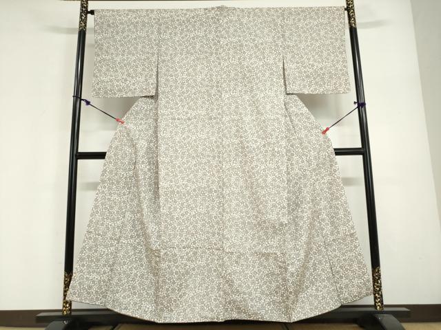 平和屋着物●上質な小紋　紬地　型染め　草花文　正絹　逸品　DABG2962ud