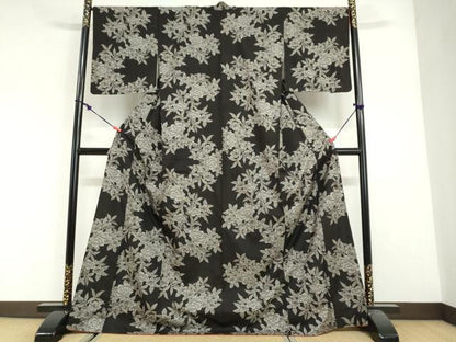 平和屋着物●本場大島紬　割り込み絣　草花文　正絹　逸品　DABG2963ud
