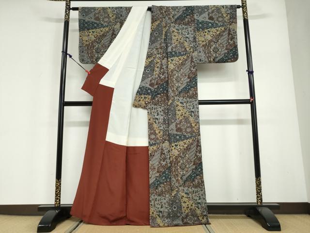 平和屋着物●上質な小紋　吉祥人物花文　鬼しぼ縮緬　正絹　逸品　DABG2964ud