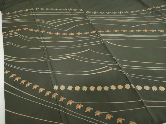 平和屋着物●訪問着　駒刺繍　変わり縞花文　金彩　正絹　逸品　DABG2971ud