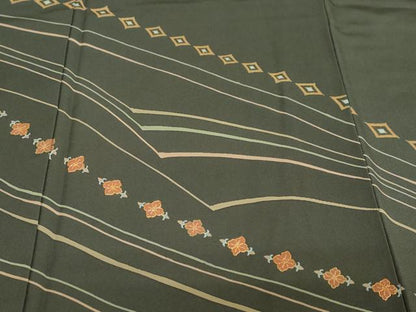 平和屋着物●訪問着　駒刺繍　変わり縞花文　金彩　正絹　逸品　DABG2971ud