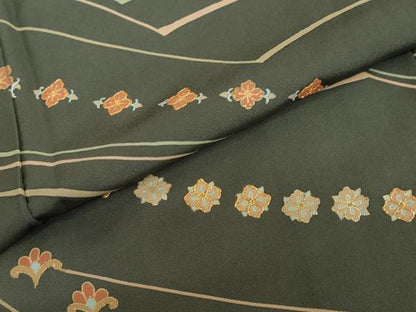 平和屋着物●訪問着　駒刺繍　変わり縞花文　金彩　正絹　逸品　DABG2971ud
