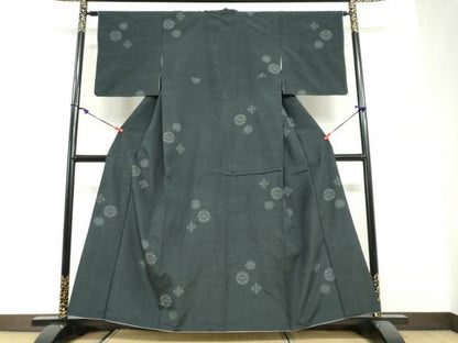 平和屋着物●結城紬　100亀甲　飛び亀甲柄　抽象丸文　正絹　逸品　DABG2974ud