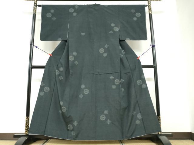 平和屋着物●結城紬　100亀甲　飛び亀甲柄　抽象丸文　正絹　逸品　DABG2974ud