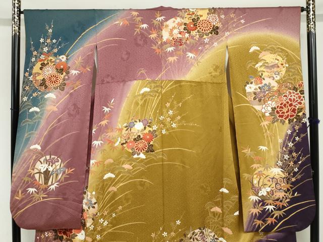 平和屋着物●豪華振袖　駒刺繍　鼓草花文　暈し染め　金彩　正絹　逸品　DABG2977ud