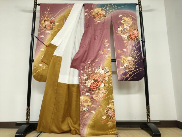 平和屋着物●豪華振袖　駒刺繍　鼓草花文　暈し染め　金彩　正絹　逸品　DABG2977ud