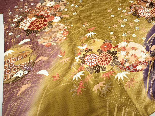 平和屋着物●豪華振袖　駒刺繍　鼓草花文　暈し染め　金彩　正絹　逸品　DABG2977ud