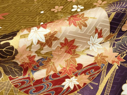 平和屋着物●豪華振袖　駒刺繍　鼓草花文　暈し染め　金彩　正絹　逸品　DABG2977ud
