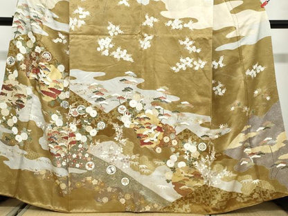 平和屋着物●訪問着　駒刺繍　雪輪飛鶴花文　金彩　正絹　逸品　DABG2979ud