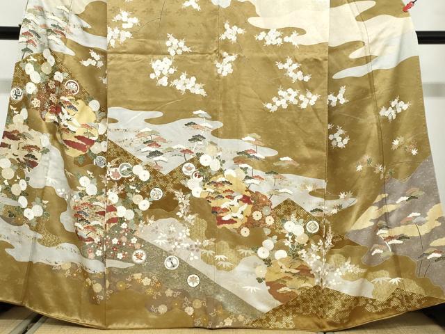 平和屋着物●訪問着　駒刺繍　雪輪飛鶴花文　金彩　正絹　逸品　DABG2979ud